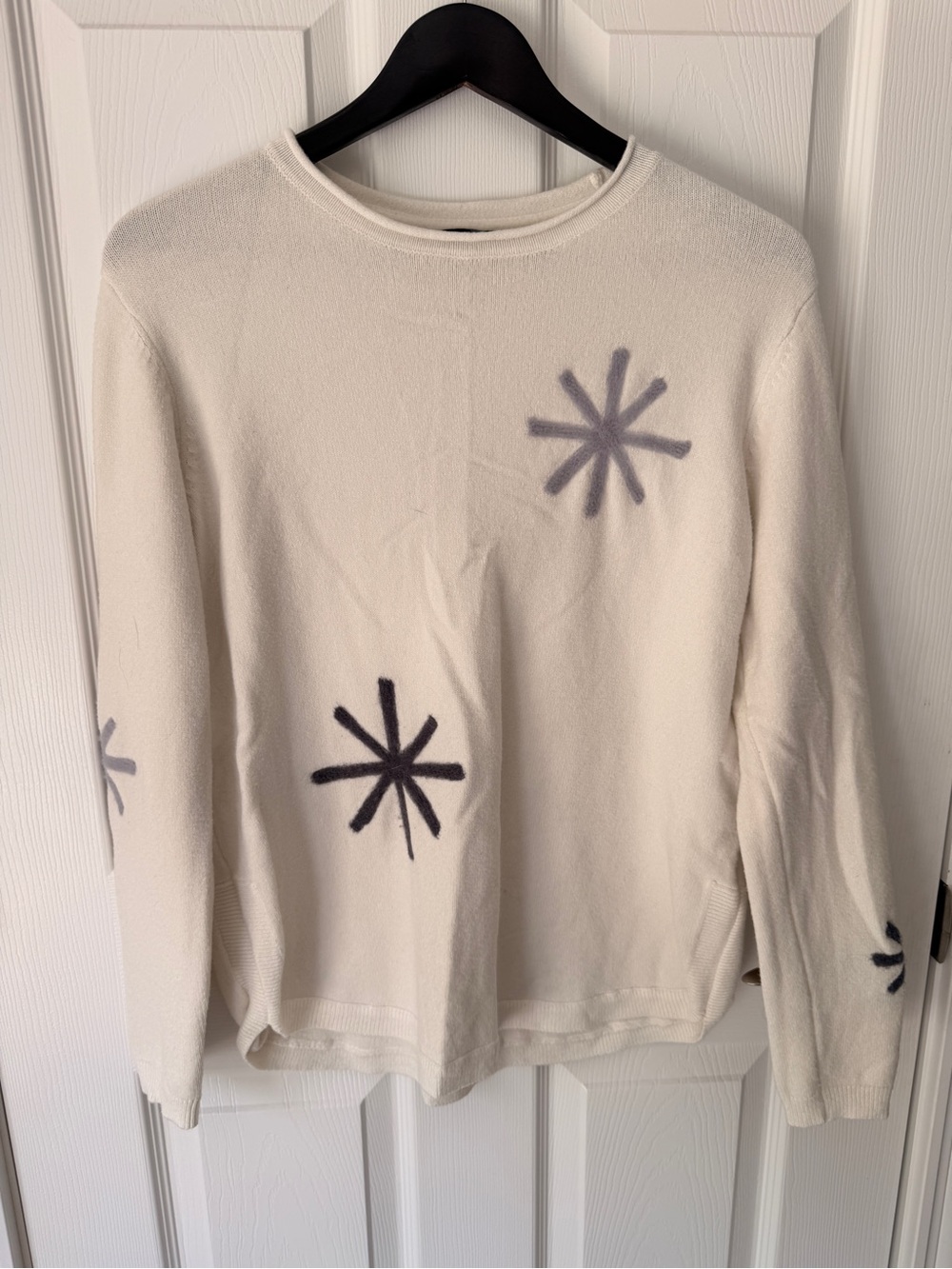 Charlie B Cream Crewneck Sweater with Gray Starburst Accents